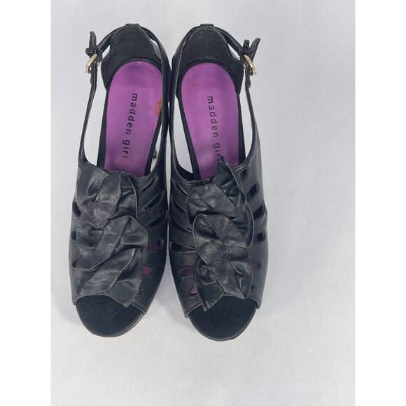 Madden Girl Shoes Women's 8.5 black kobiee ruffle cone heel belt buckle - Picture 14 of 16